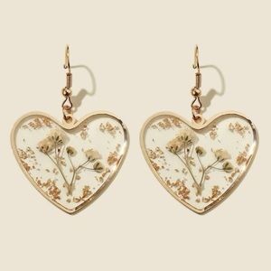 Flower Design Heart Charm Drop Earrings